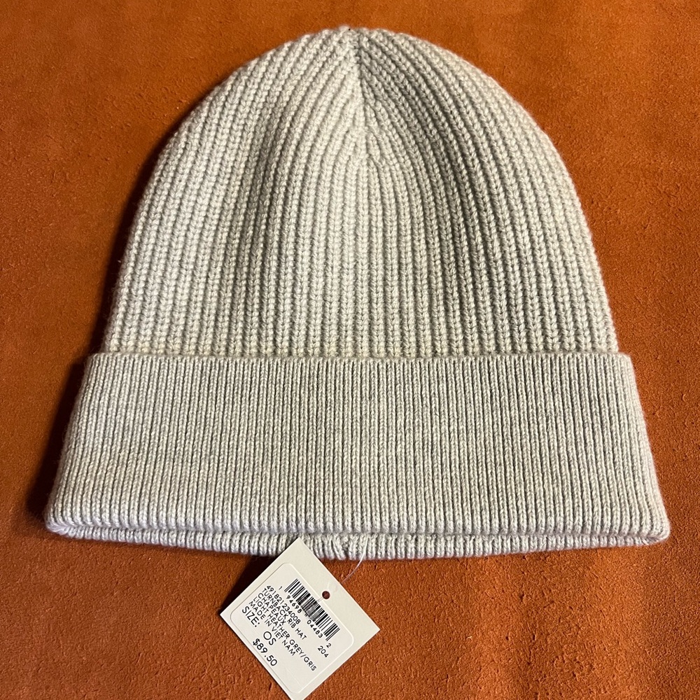 $95 NWT | Club Monaco Light | Pale Grey Turnback Rib Wool/Cashmere Beanie